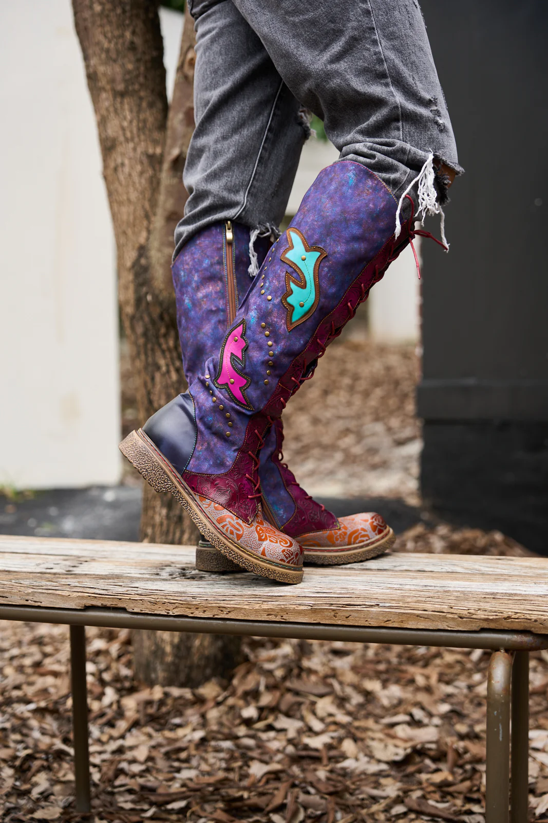 Soffia | Full of Whimsy Floral Embossed Leather Knee-High Boots - Image 3