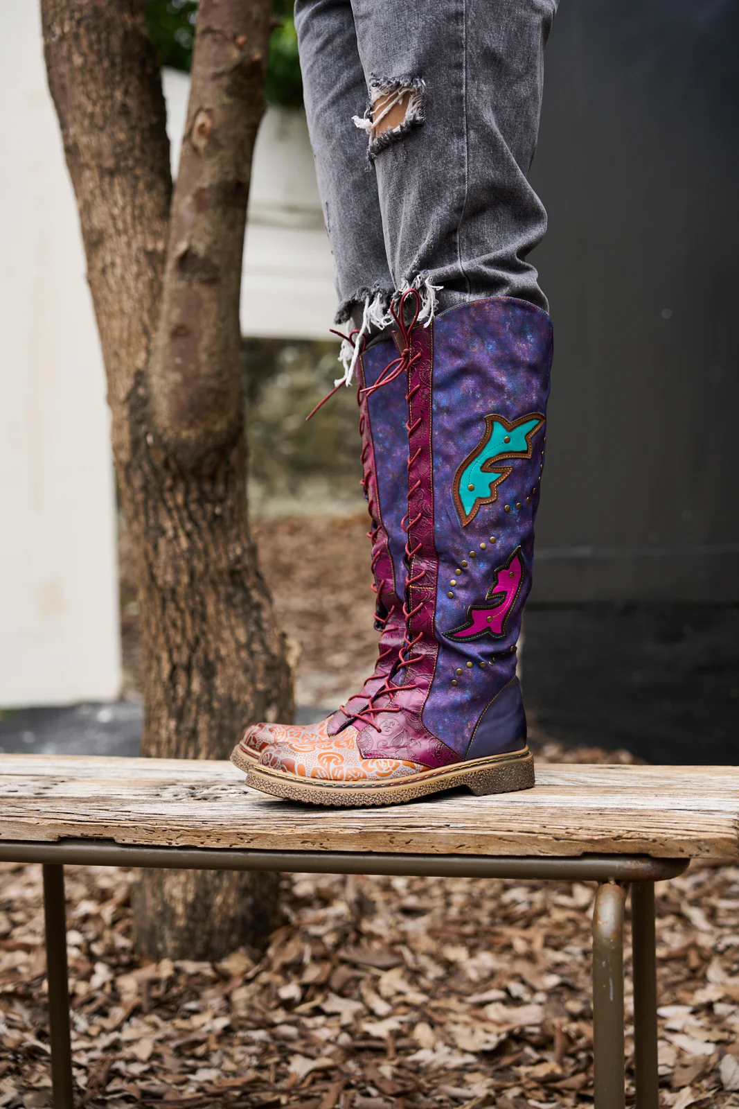Soffia | Full of Whimsy Floral Embossed Leather Knee-High Boots - Image 4