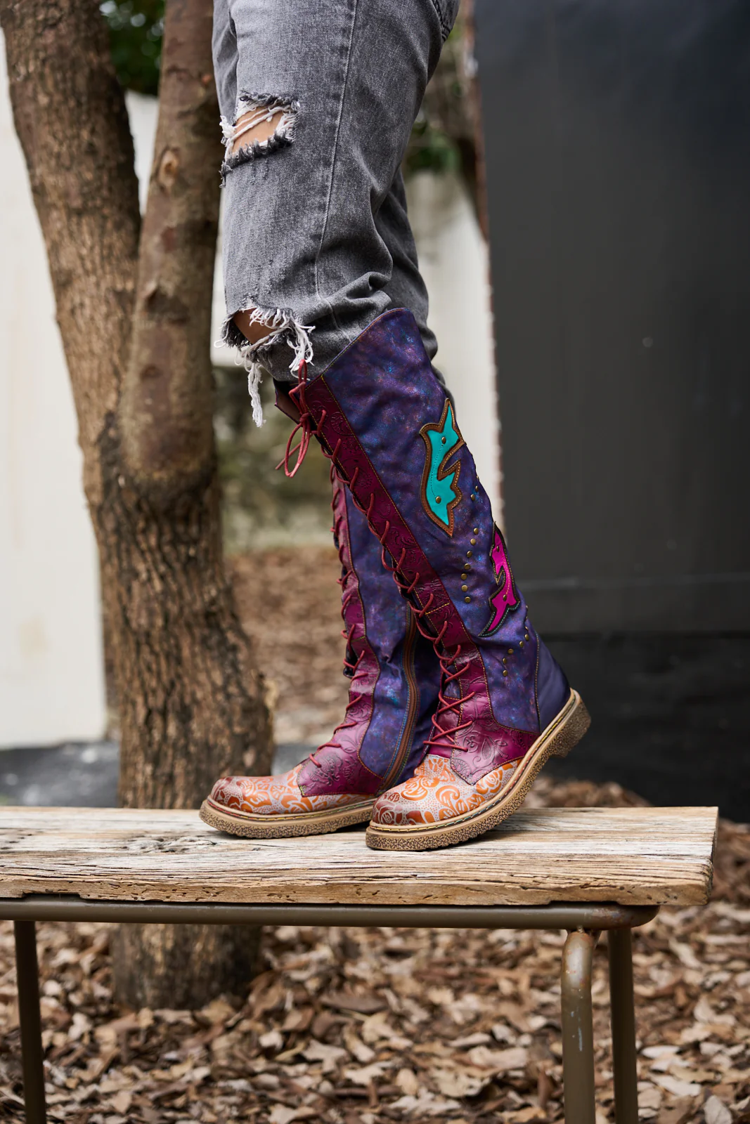 Soffia | Full of Whimsy Floral Embossed Leather Knee-High Boots - Image 5