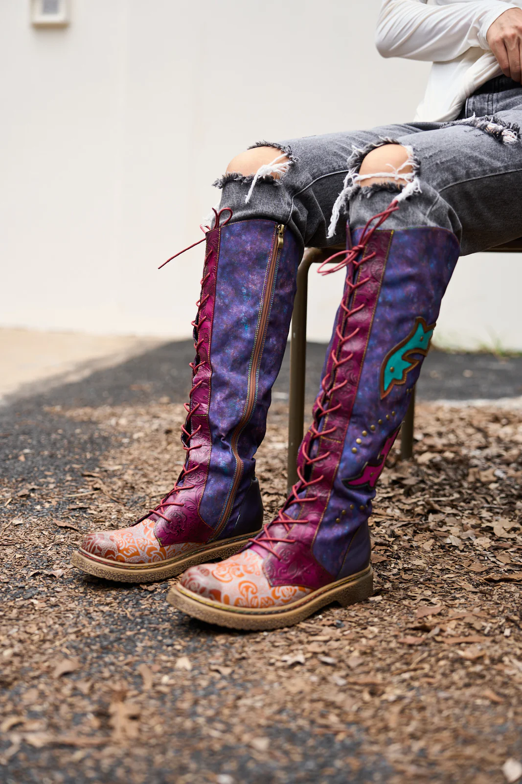 Soffia | Full of Whimsy Floral Embossed Leather Knee-High Boots - Image 7