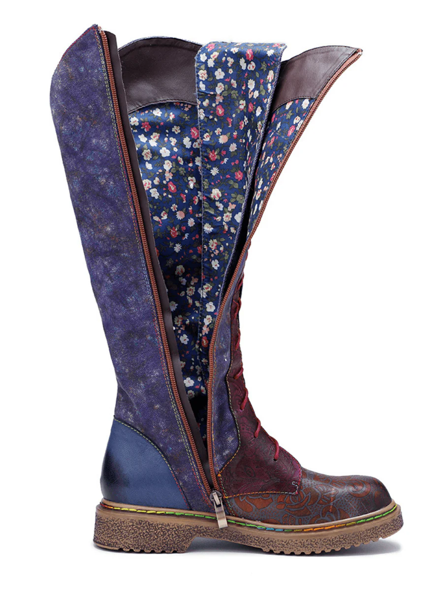 SOFFIA | Genuine Leather Galaxy Printed Tie-Accent Boho Knee High Boots - Image 7