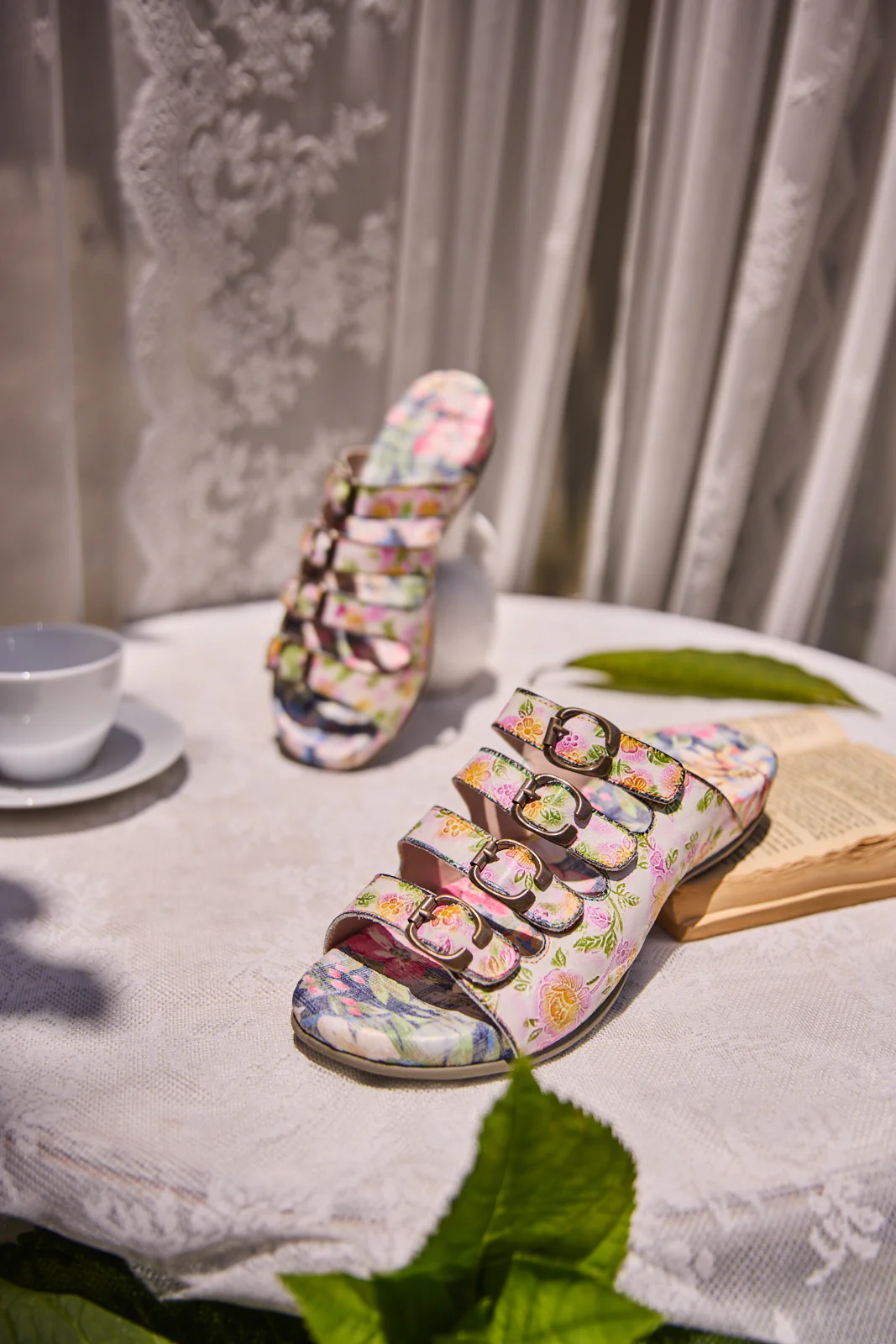 Soffia | Garden Bliss Floral Leather Footbed Sandals - Image 12