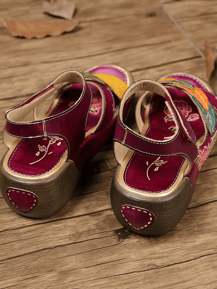 SOFFIA | GENUINE LEATHER FLORAL APPLIQUE PLATFORM ANKLE STRAP SANDAL - Image 8