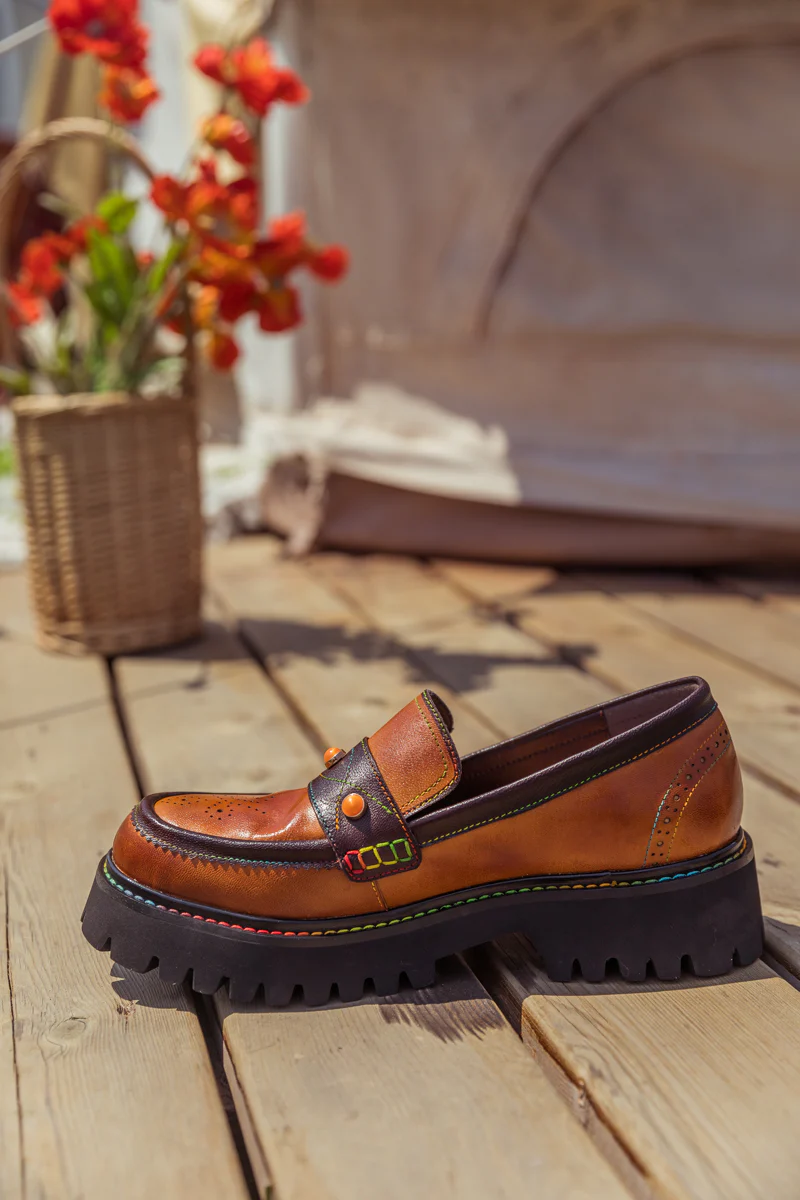 SOFFIA | Genuine Leather Harvest Orange Platform Loafer - Image 3