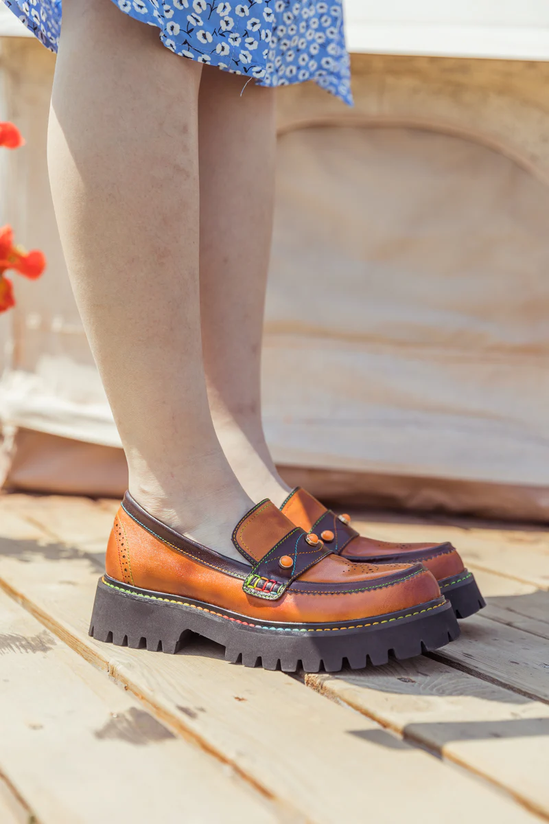 SOFFIA | Genuine Leather Harvest Orange Platform Loafer - Image 4