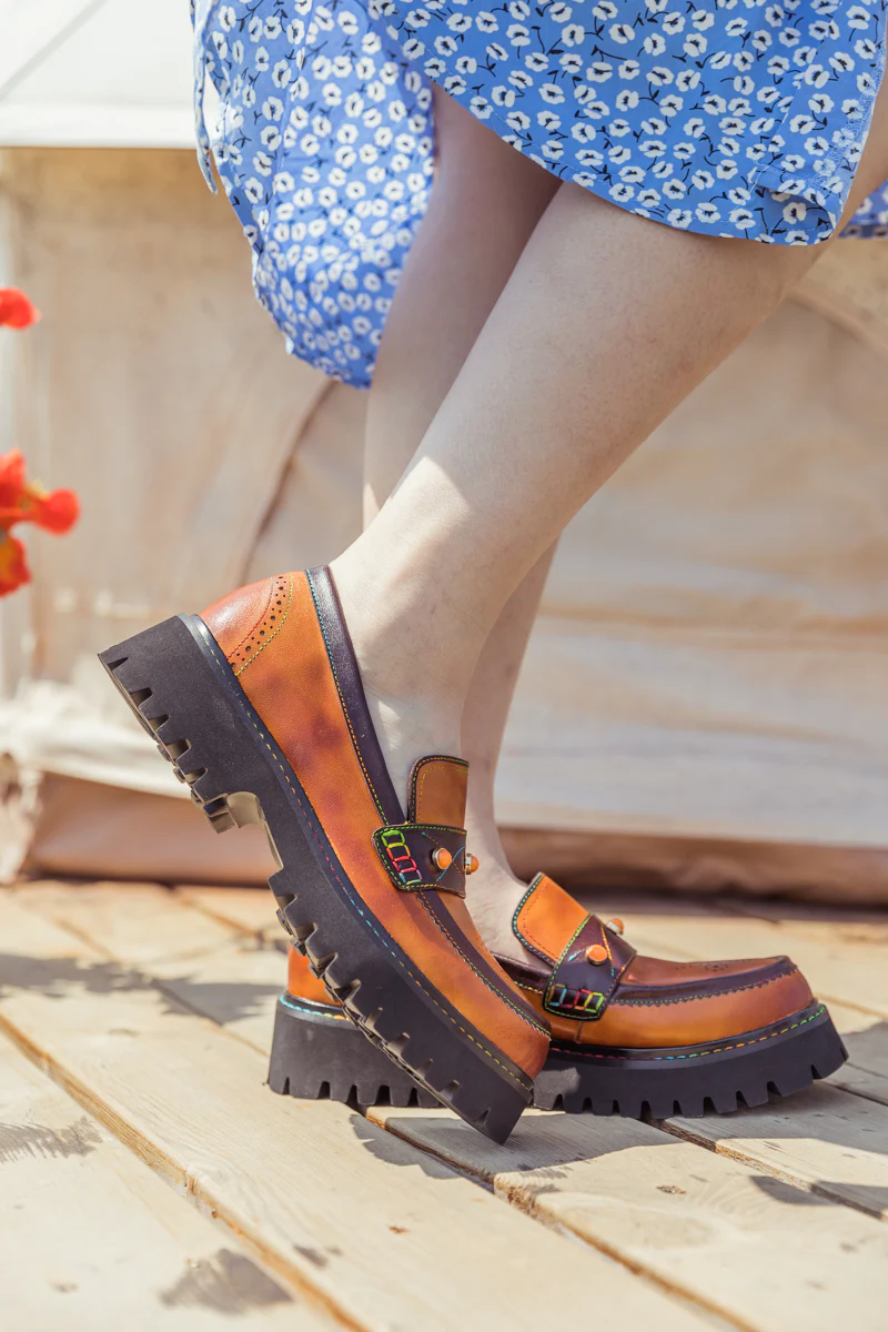 SOFFIA | Genuine Leather Harvest Orange Platform Loafer - Image 5