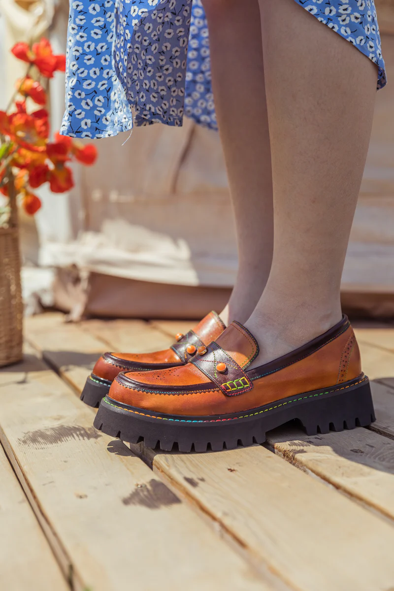 SOFFIA | Genuine Leather Harvest Orange Platform Loafer - Image 6