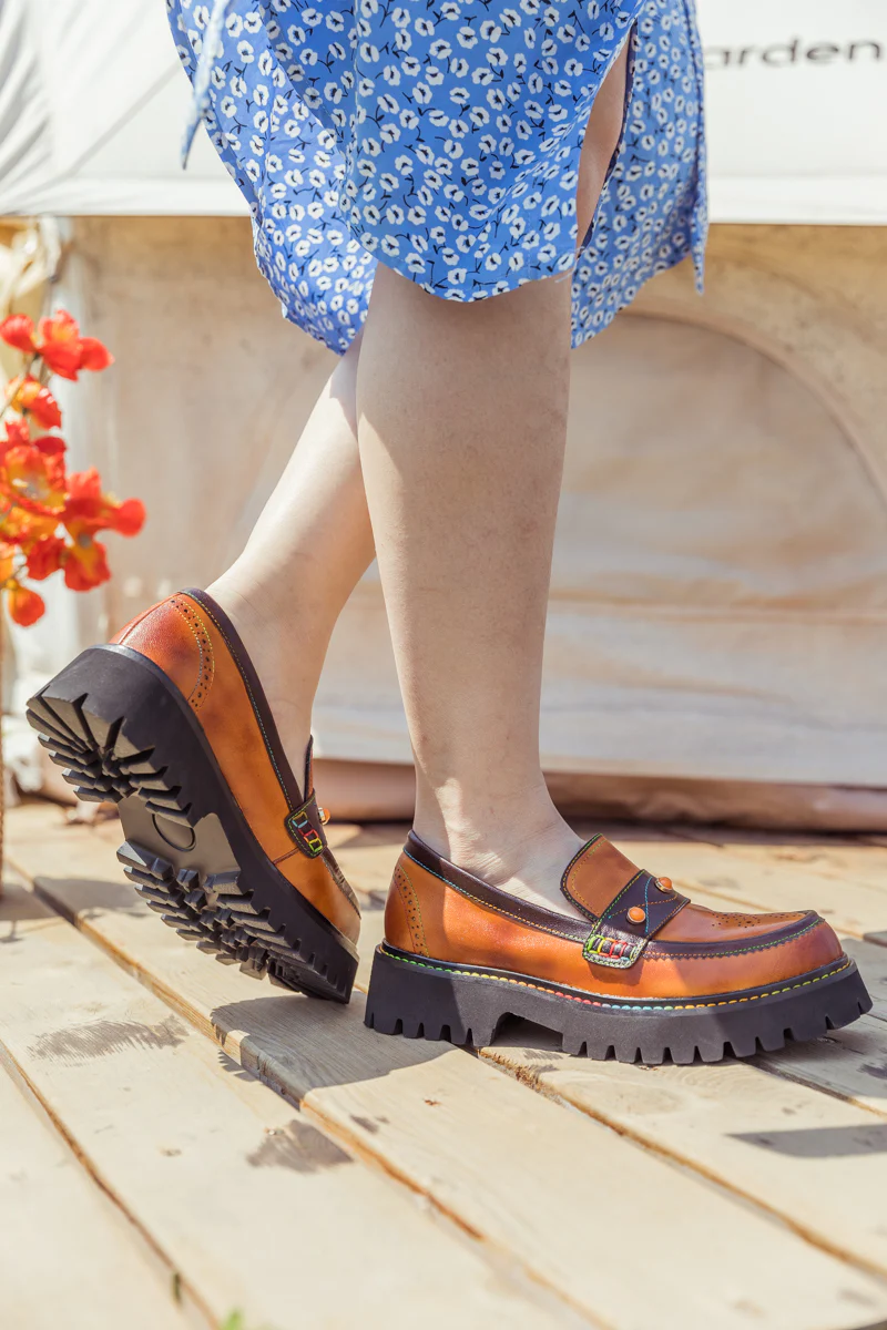 SOFFIA | Genuine Leather Harvest Orange Platform Loafer - Image 7