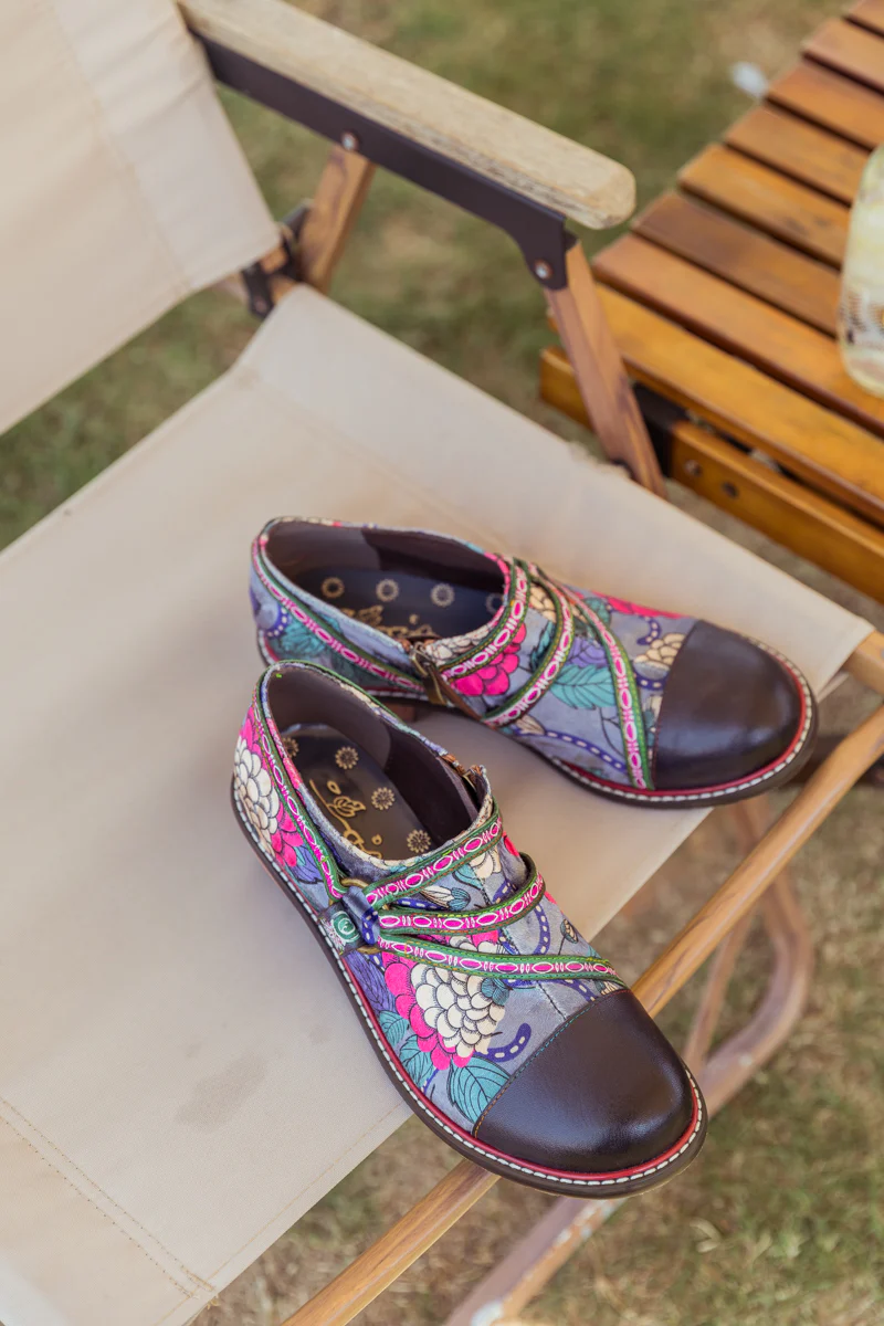 SOFFIA | Genuine Leather Peony Print Strap-Accent Loafer - Image 10