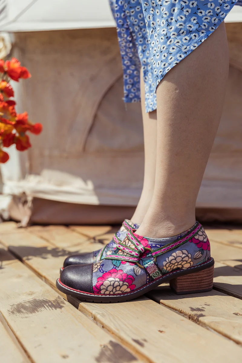 SOFFIA | Genuine Leather Peony Print Strap-Accent Loafer - Image 3