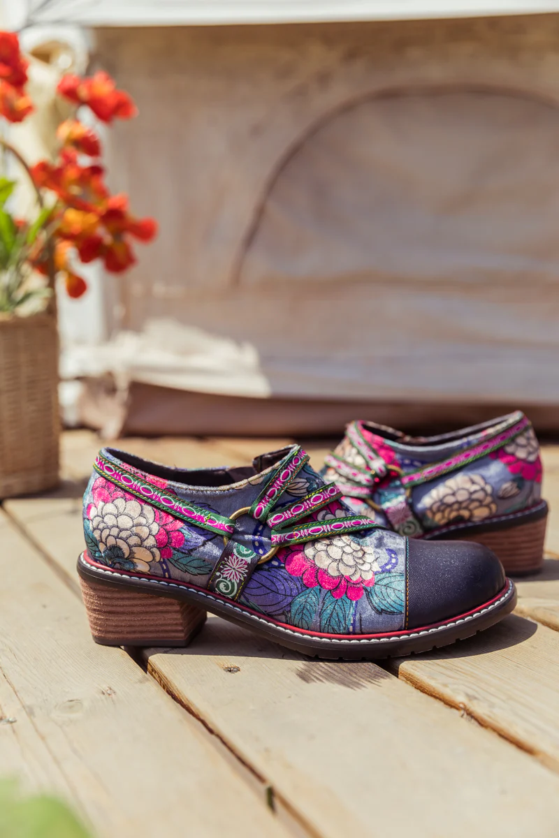 SOFFIA | Genuine Leather Peony Print Strap-Accent Loafer - Image 5