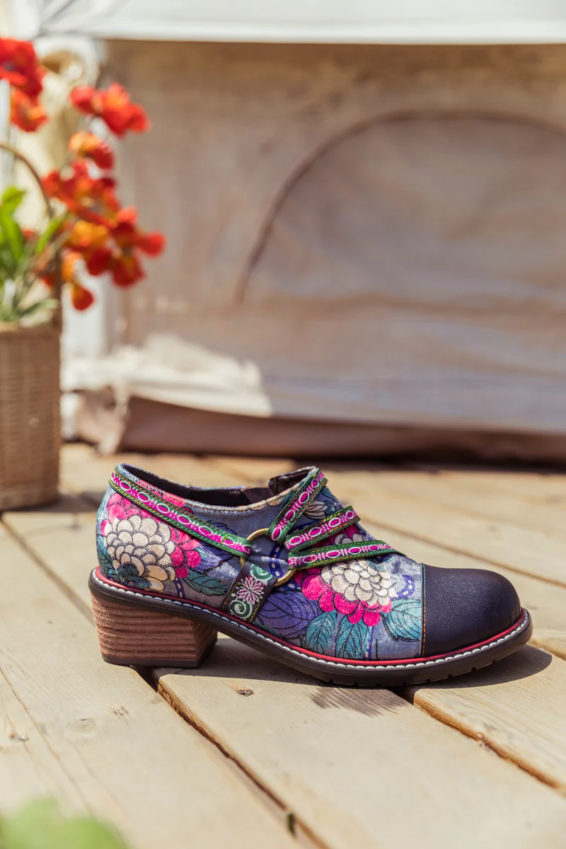 SOFFIA | Genuine Leather Peony Print Strap-Accent Loafer - Image 6