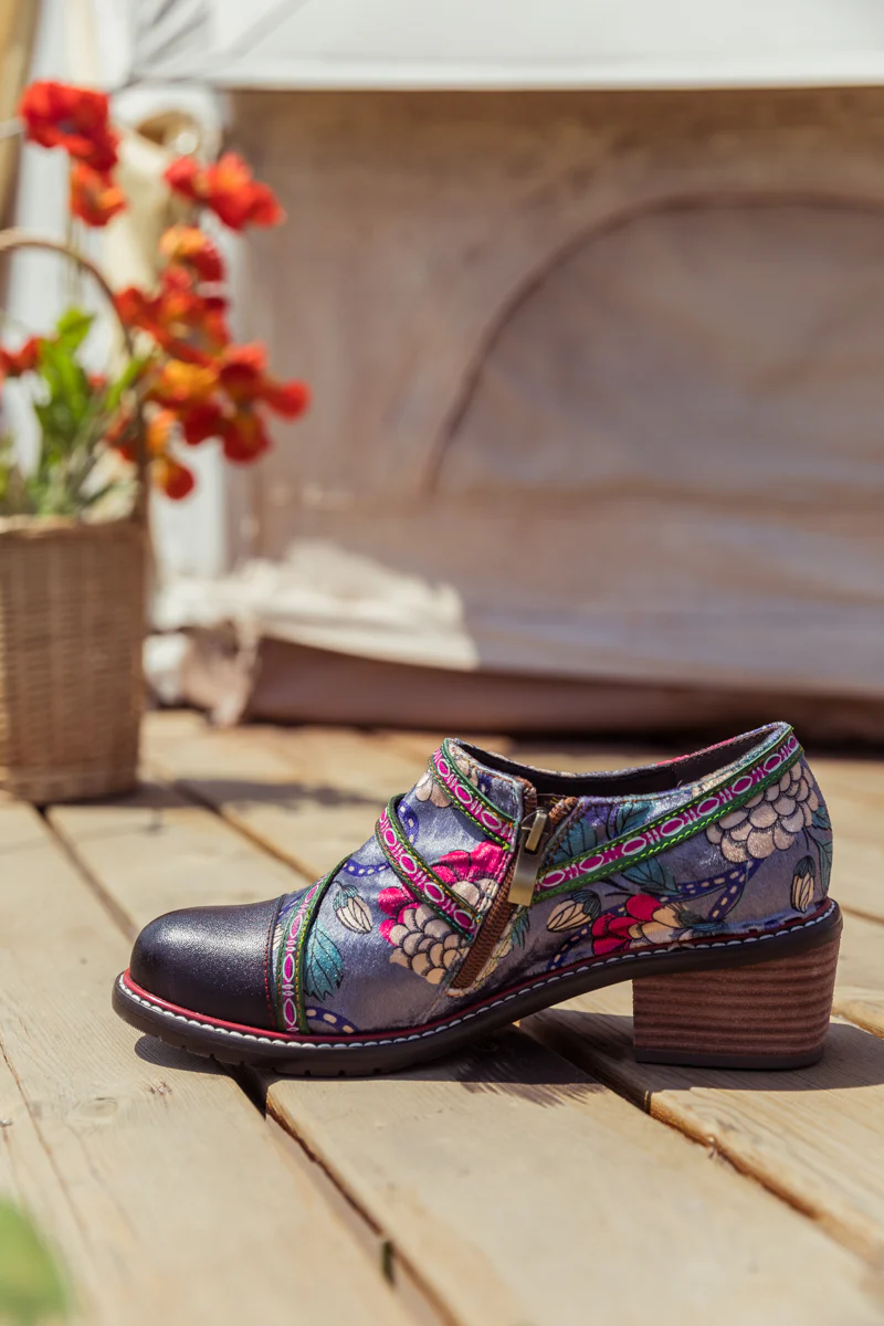 SOFFIA | Genuine Leather Peony Print Strap-Accent Loafer - Image 7