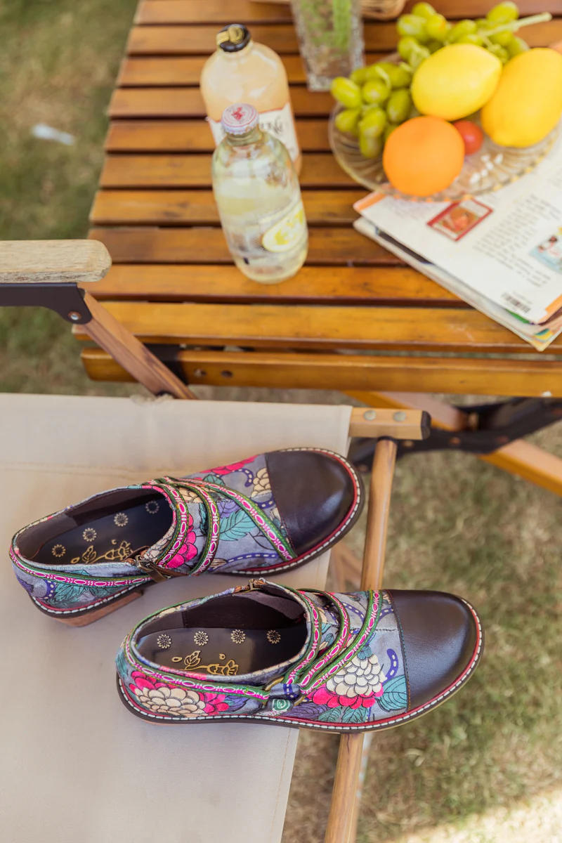 SOFFIA | Genuine Leather Peony Print Strap-Accent Loafer - Image 8