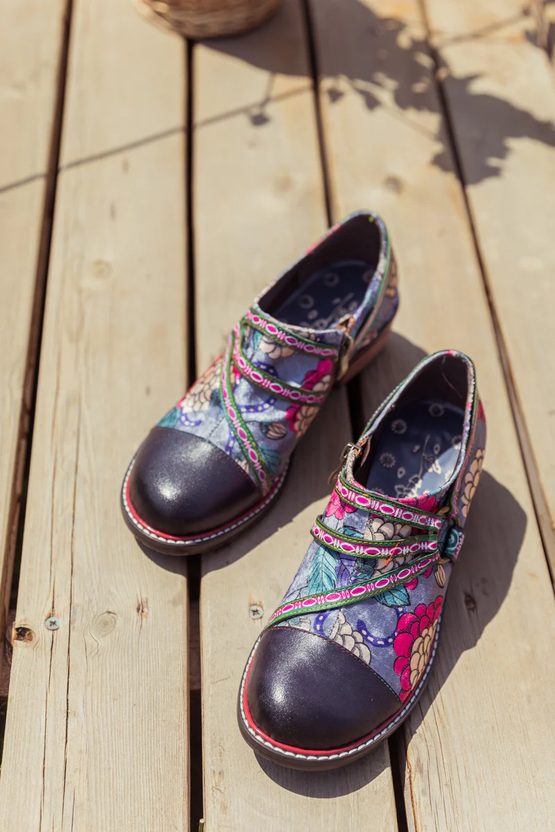 SOFFIA | Genuine Leather Peony Print Strap-Accent Loafer - Image 9