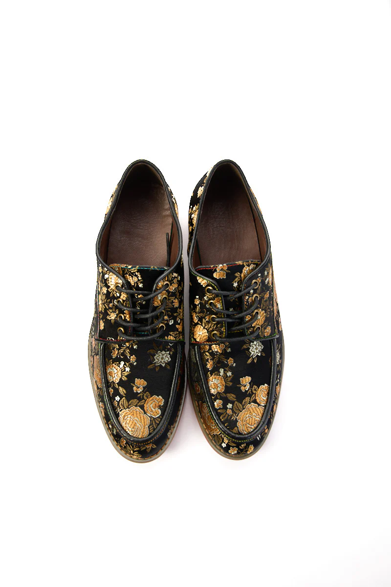 Soffia | Gold Age Rose Print Flat Brogues - Image 10