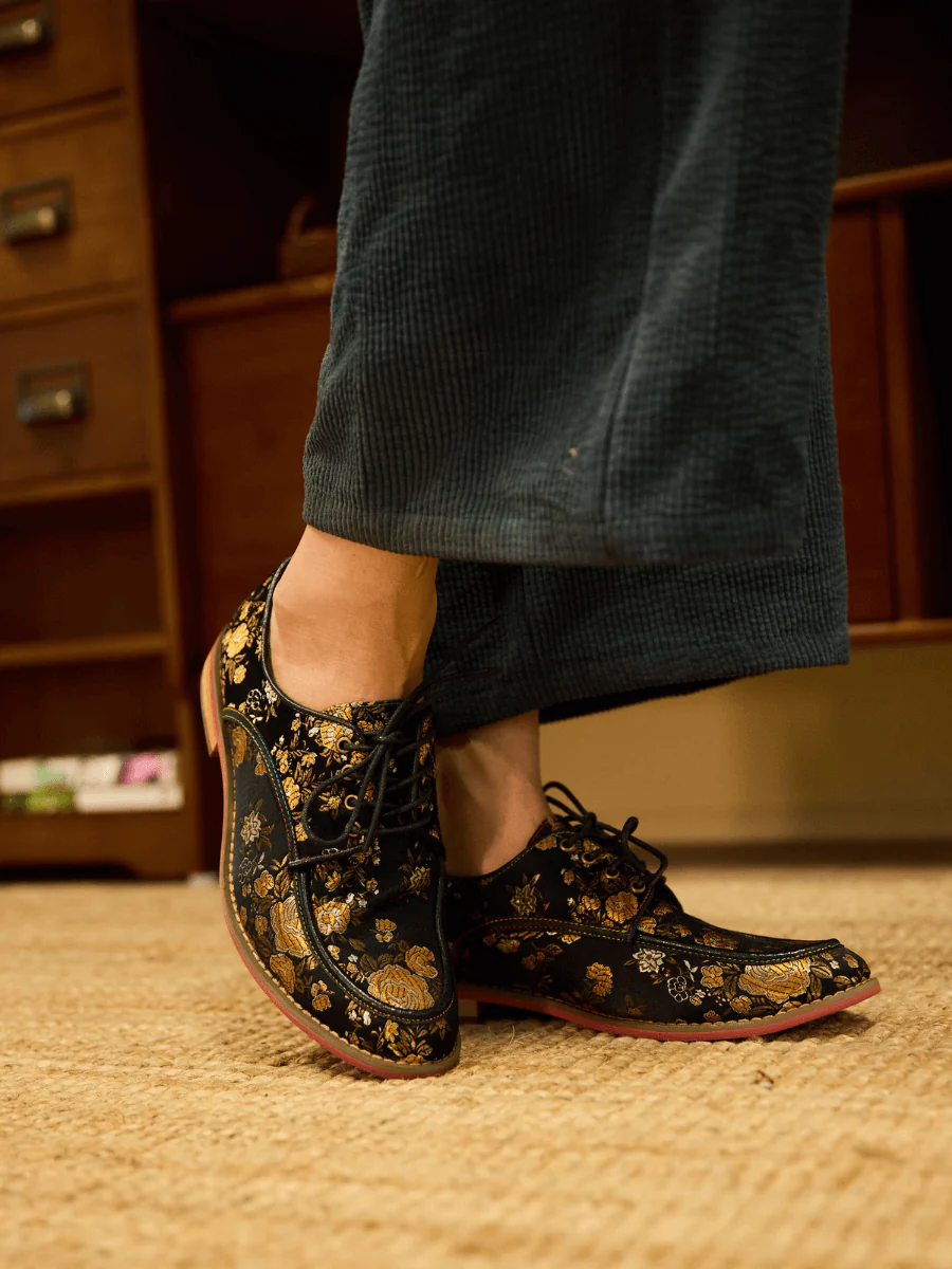 Soffia | Gold Age Rose Print Flat Brogues - Image 3