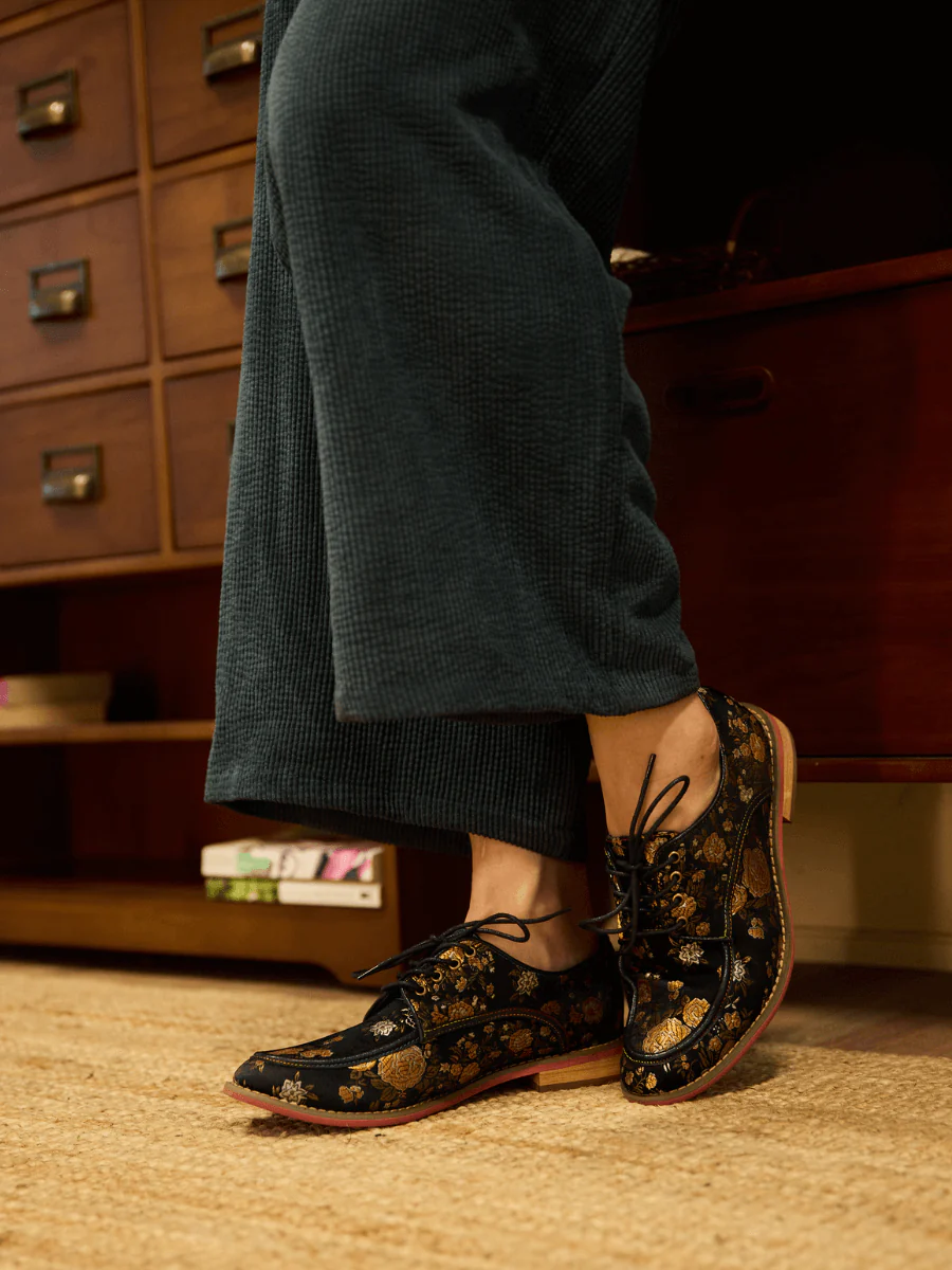 Soffia | Gold Age Rose Print Flat Brogues - Image 4