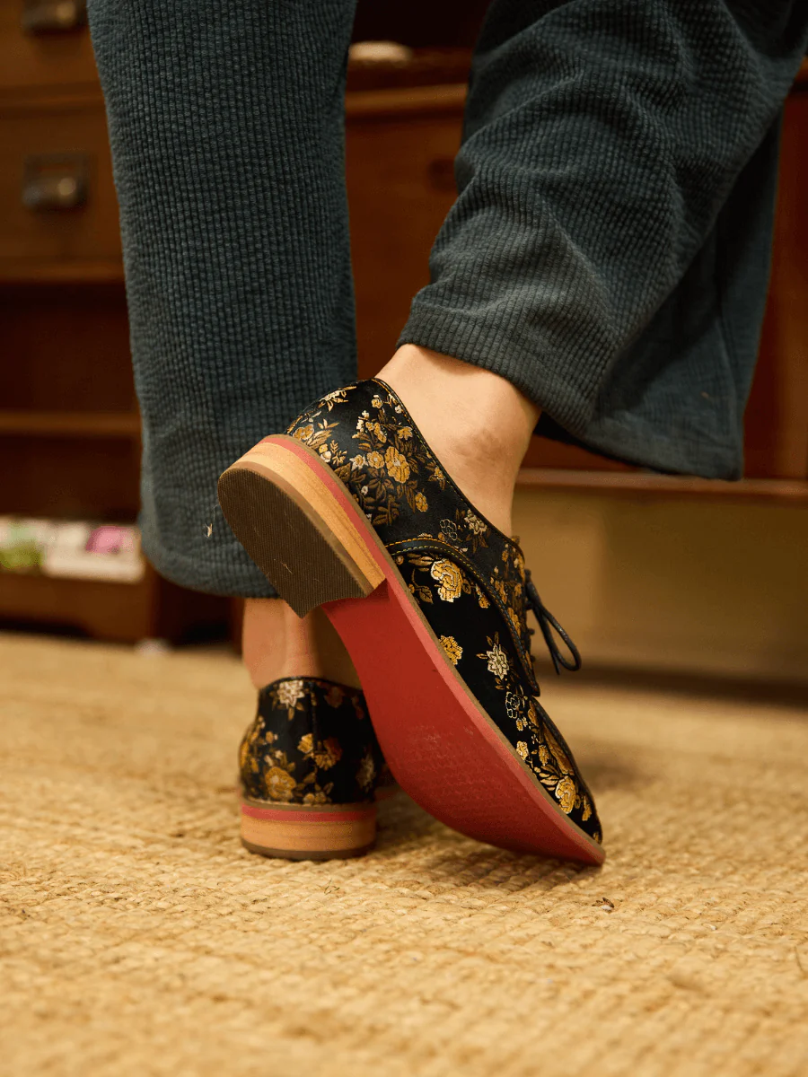Soffia | Gold Age Rose Print Flat Brogues - Image 5