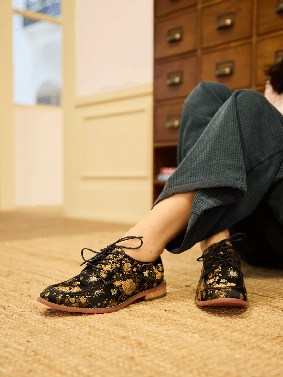 Soffia | Gold Age Rose Print Flat Brogues - Image 6