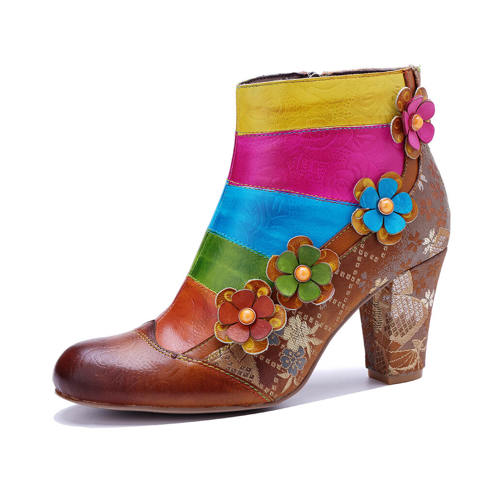 Soffia | Happy Trails Floral Embossed Leather Ankle Boots - Image 3