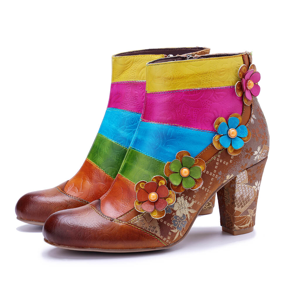 Soffia | Happy Trails Floral Embossed Leather Ankle Boots - Image 7