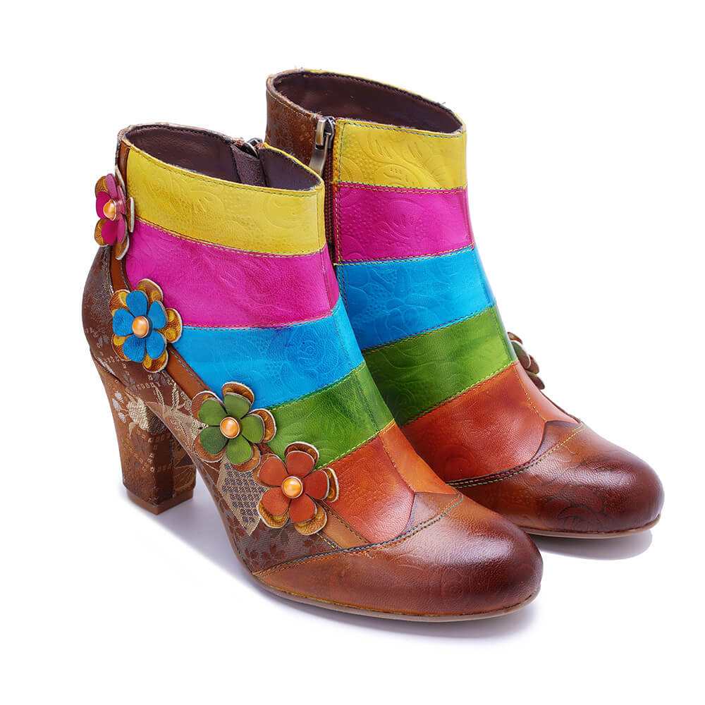 Soffia | Happy Trails Floral Embossed Leather Ankle Boots - Image 9