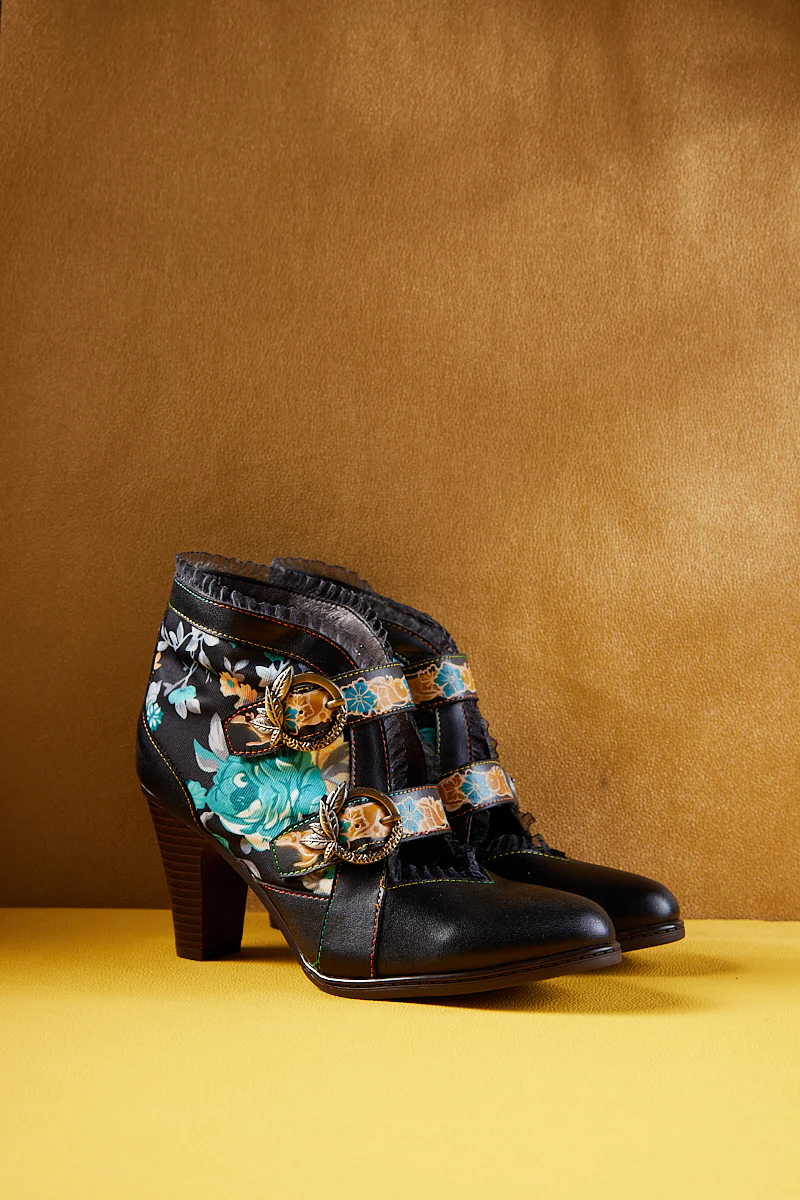 Soffia | Heartfelt Floral Leather Low Ankle Boots - Image 7