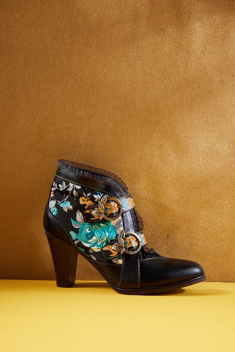 Soffia | Heartfelt Floral Leather Low Ankle Boots - Image 8