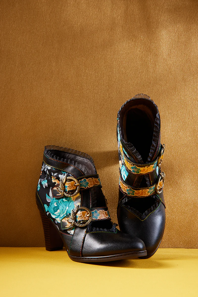 Soffia | Heartfelt Floral Leather Low Ankle Boots - Image 9