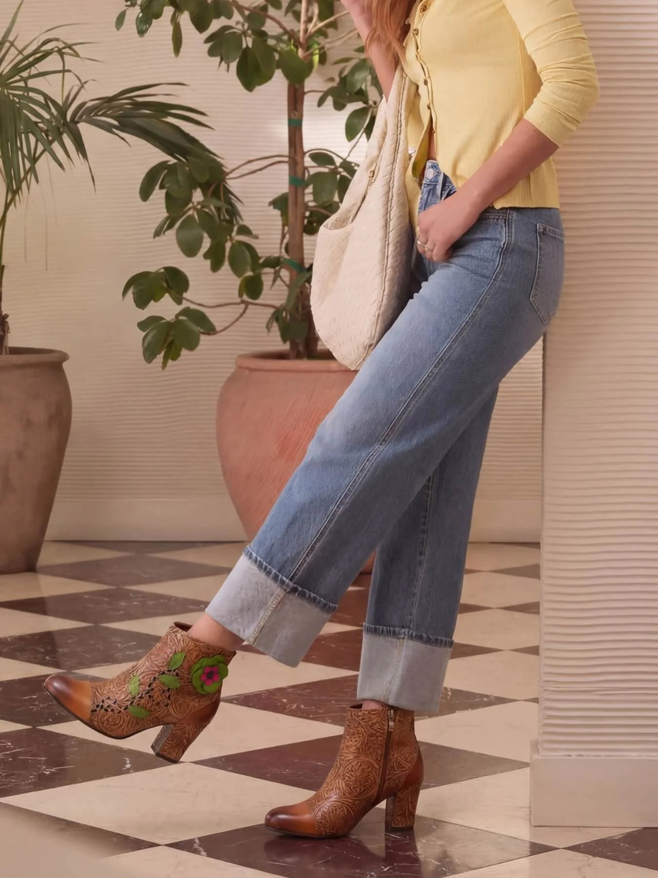 Soffia | Hibiscus Haze Paisley Floral Print Leather Ankle Boots - Image 2