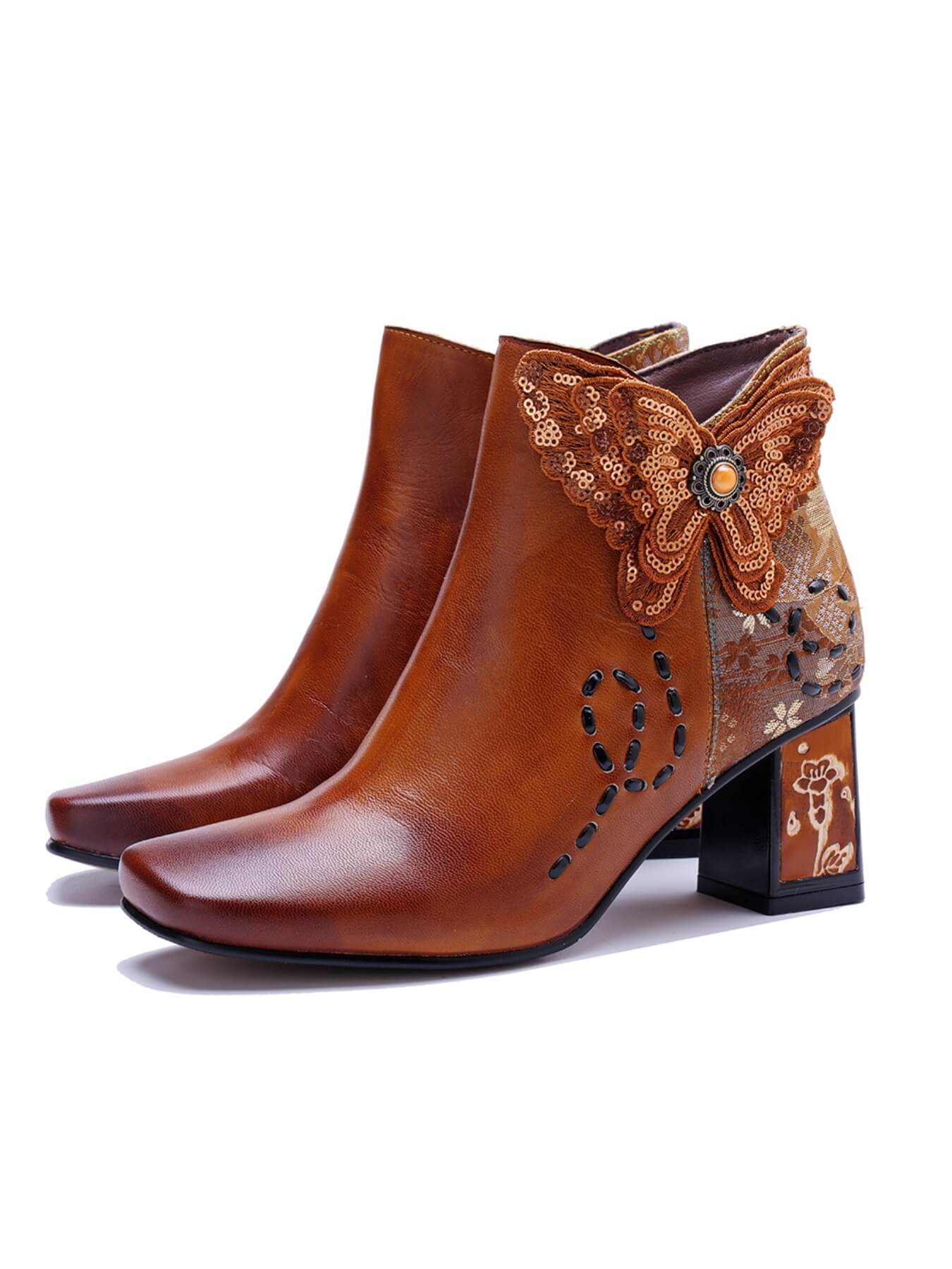 Soffia | Holly Sequins Butterfly Leather Ankle Boots - Image 3