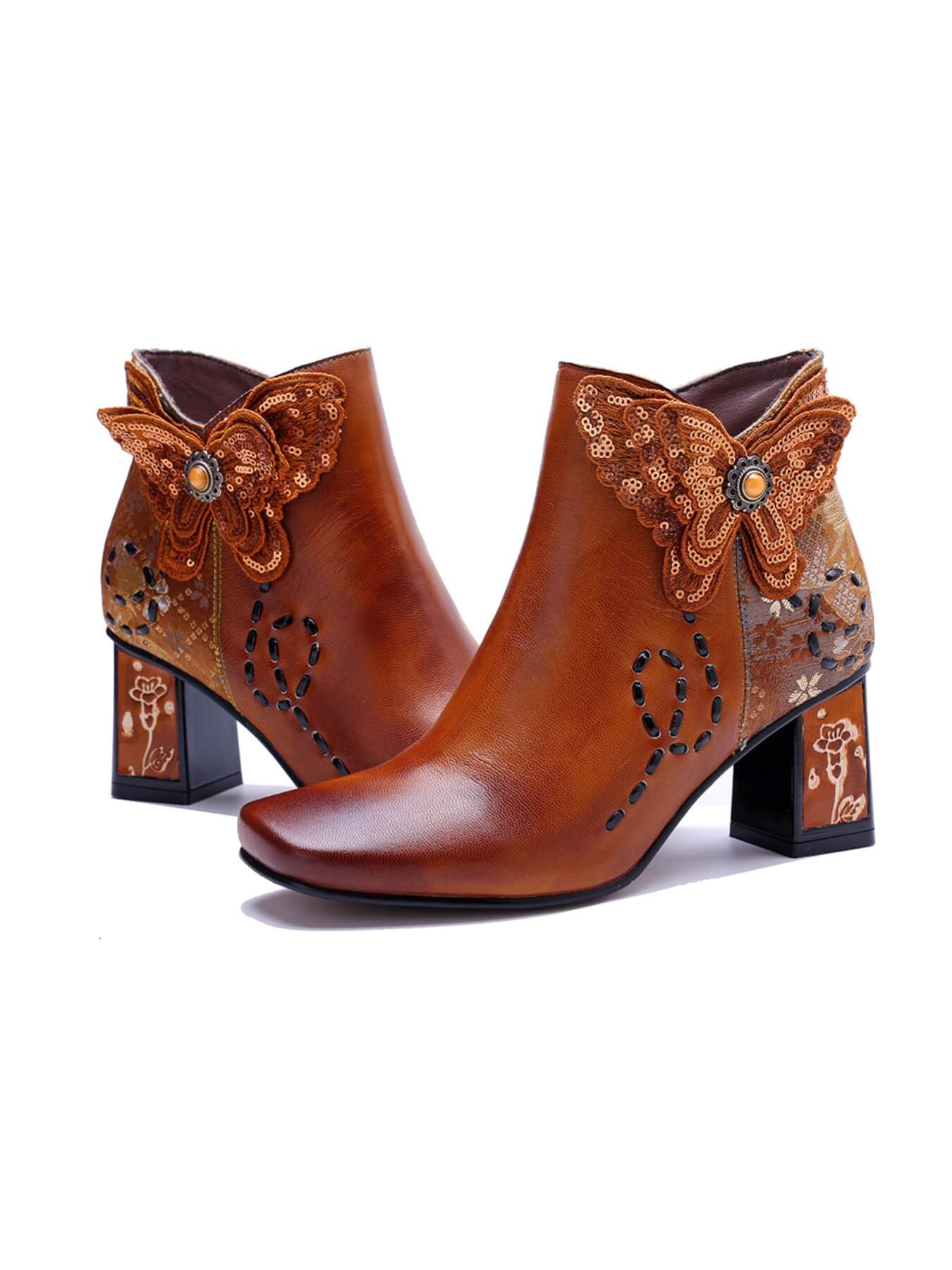 Soffia | Holly Sequins Butterfly Leather Ankle Boots - Image 4