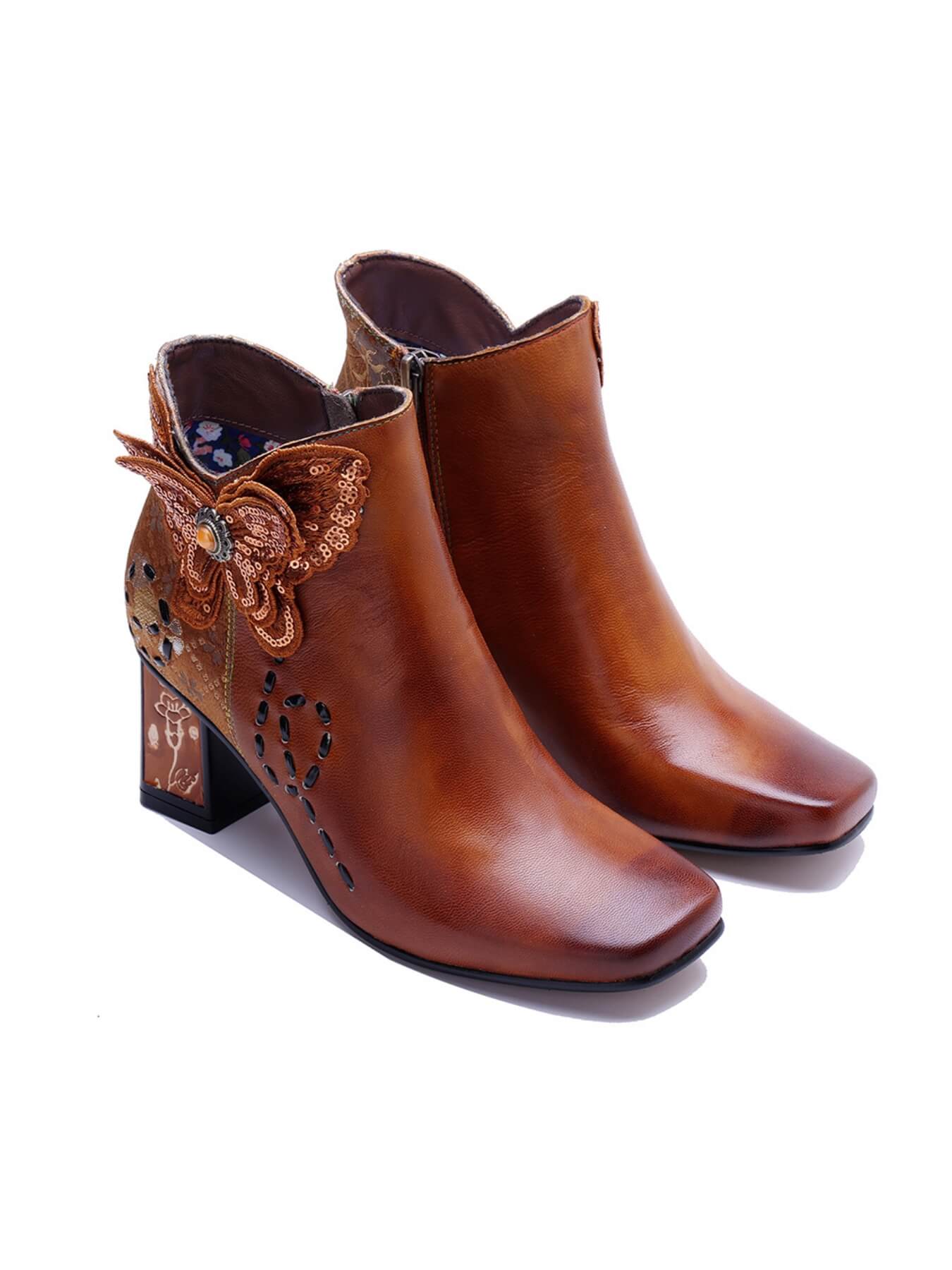 Soffia | Holly Sequins Butterfly Leather Ankle Boots - Image 5
