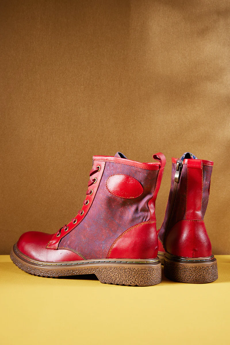 Soffia | Hot Stepper Leather Combat Boots - Red - Image 10