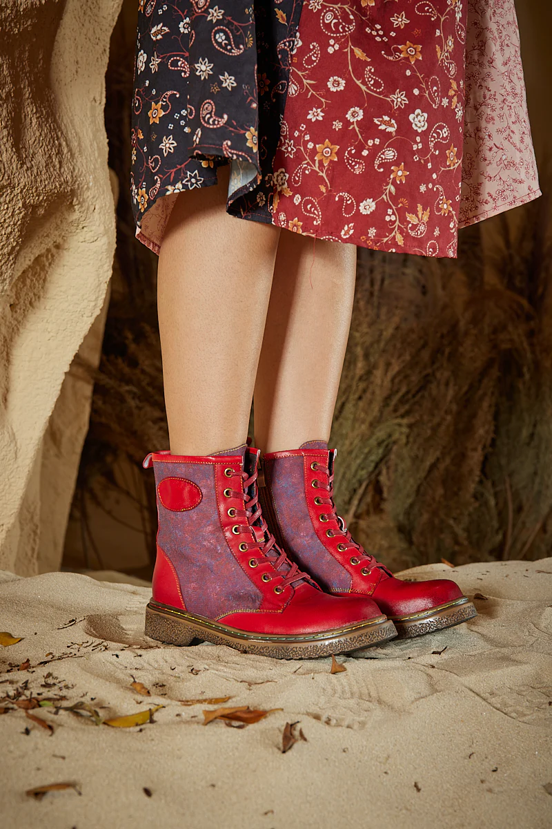 Soffia | Hot Stepper Leather Combat Boots - Red - Image 2