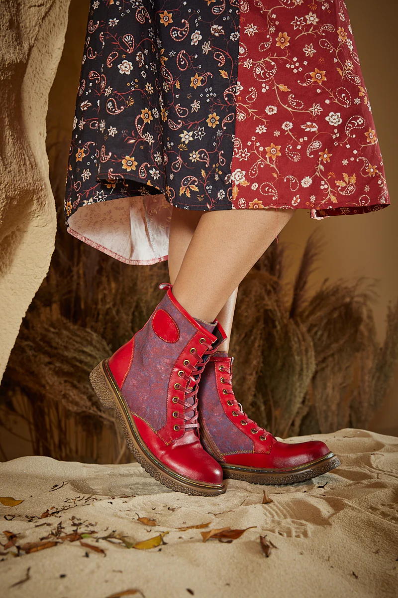 Soffia | Hot Stepper Leather Combat Boots - Red - Image 3