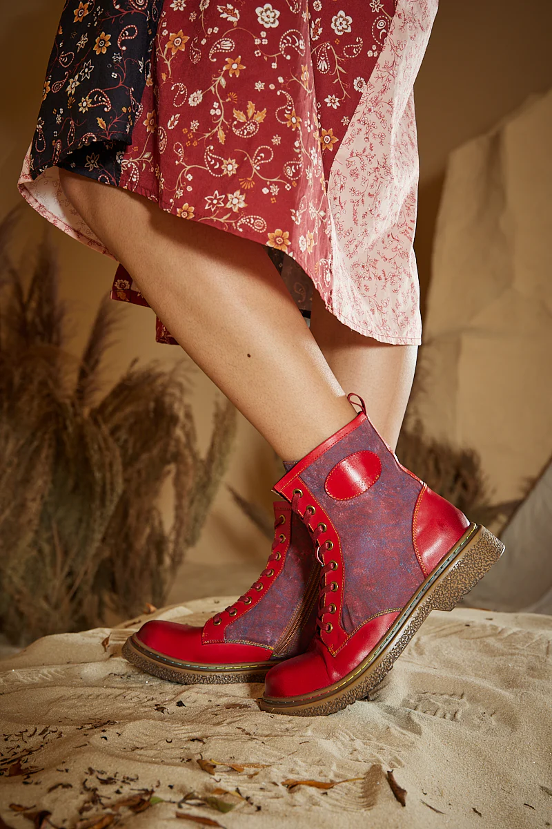 Soffia | Hot Stepper Leather Combat Boots - Red - Image 4