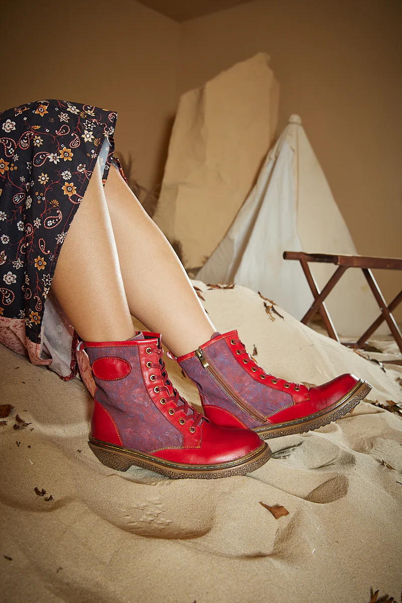 Soffia | Hot Stepper Leather Combat Boots - Red - Image 6
