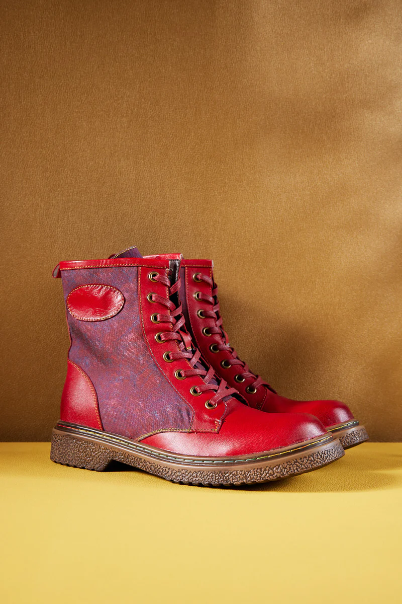 Soffia | Hot Stepper Leather Combat Boots - Red - Image 7