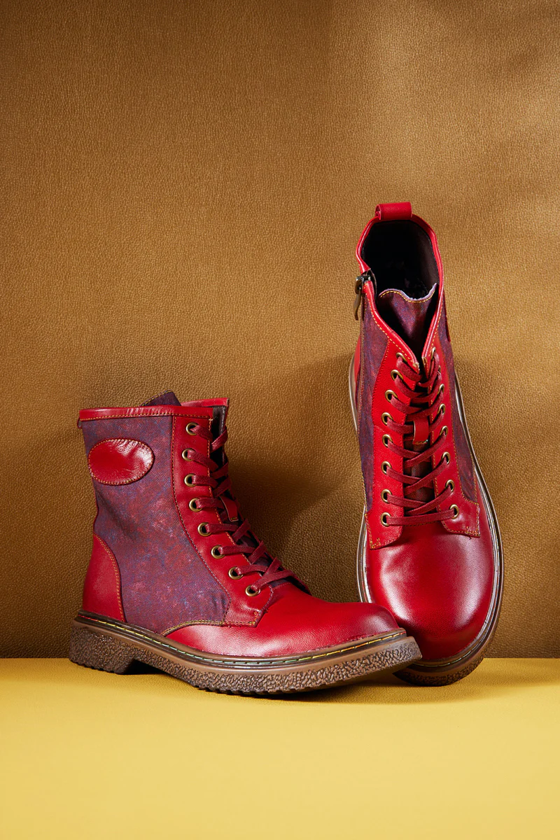 Soffia | Hot Stepper Leather Combat Boots - Red - Image 8