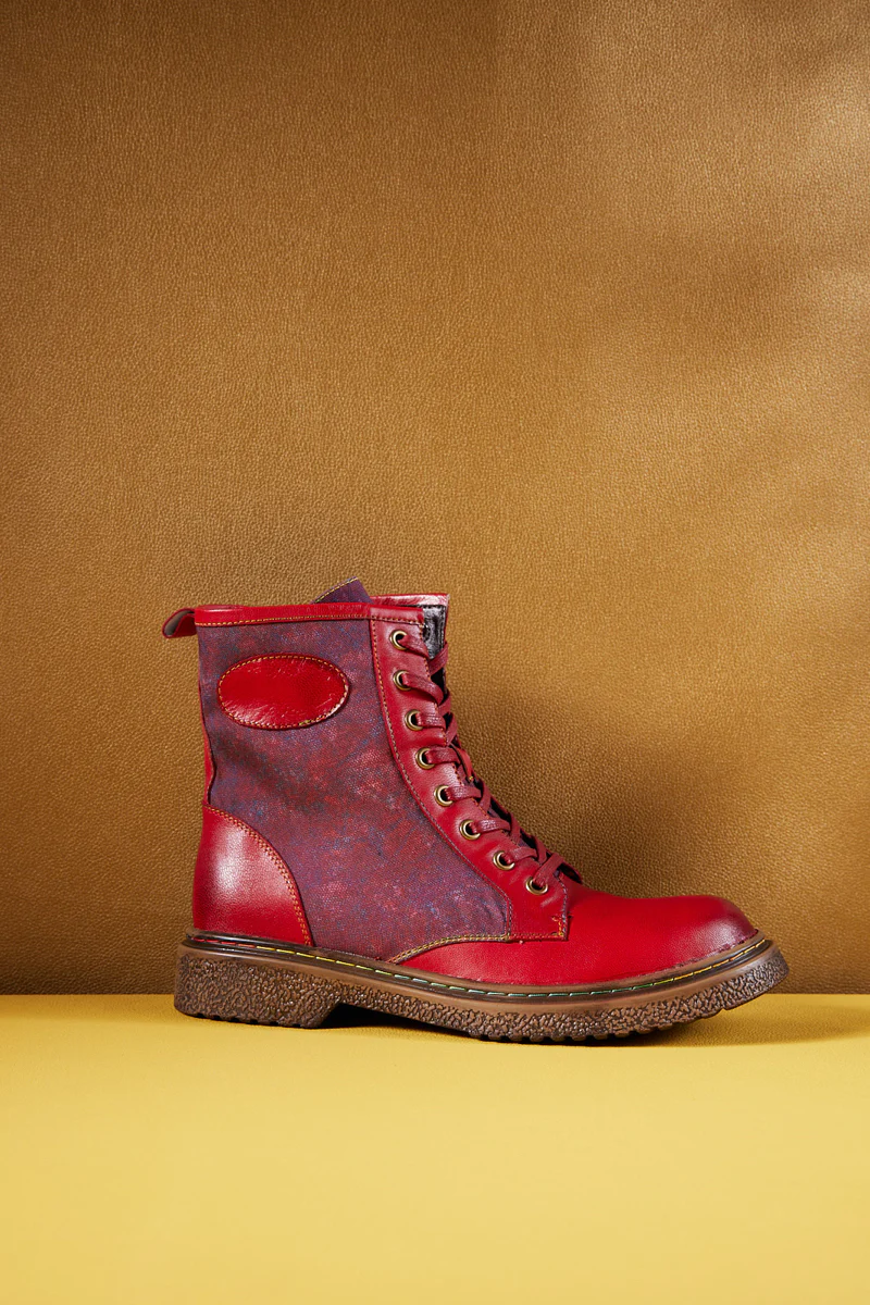 Soffia | Hot Stepper Leather Combat Boots - Red - Image 9