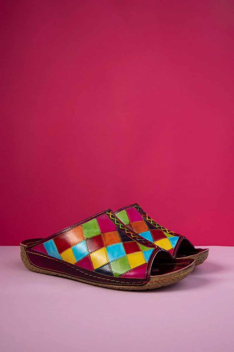 Soffia | Hotline Multi Diamond Patterned Leather Sandal - Image 2
