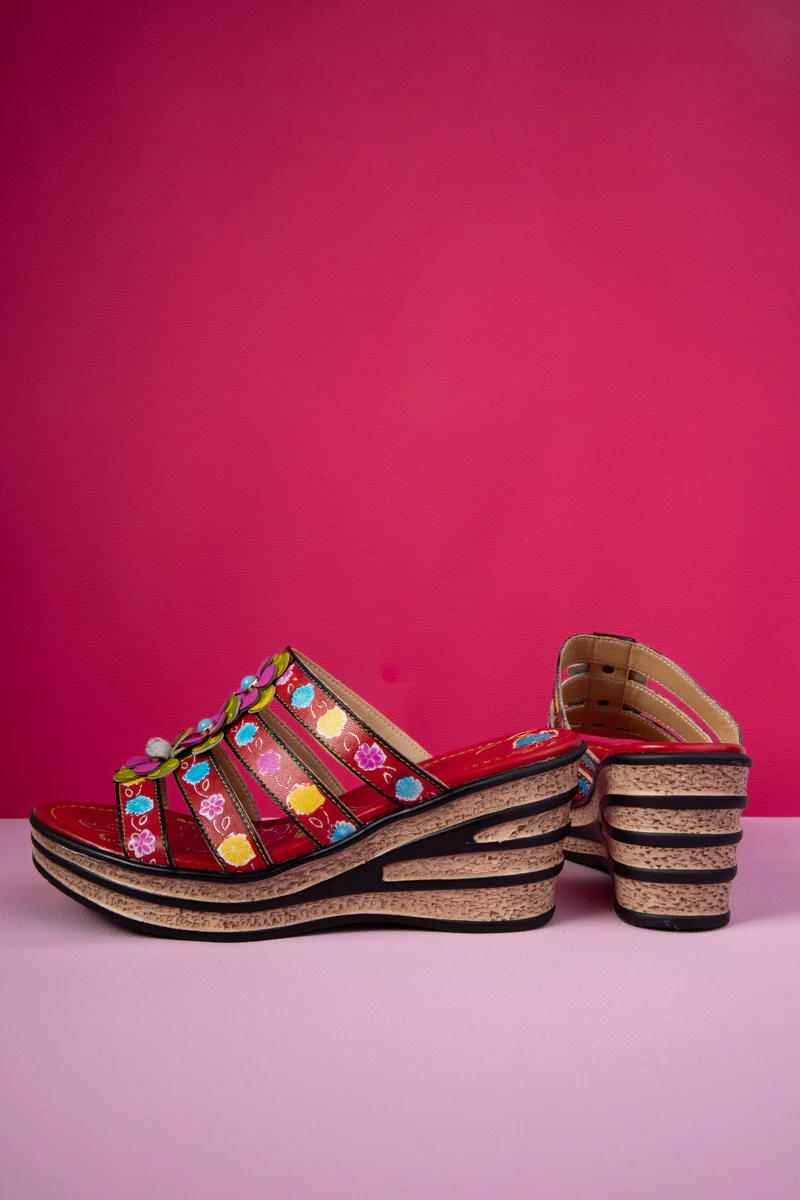 Soffia | In Bloom Floral Embossed Leather Wedge - Image 10