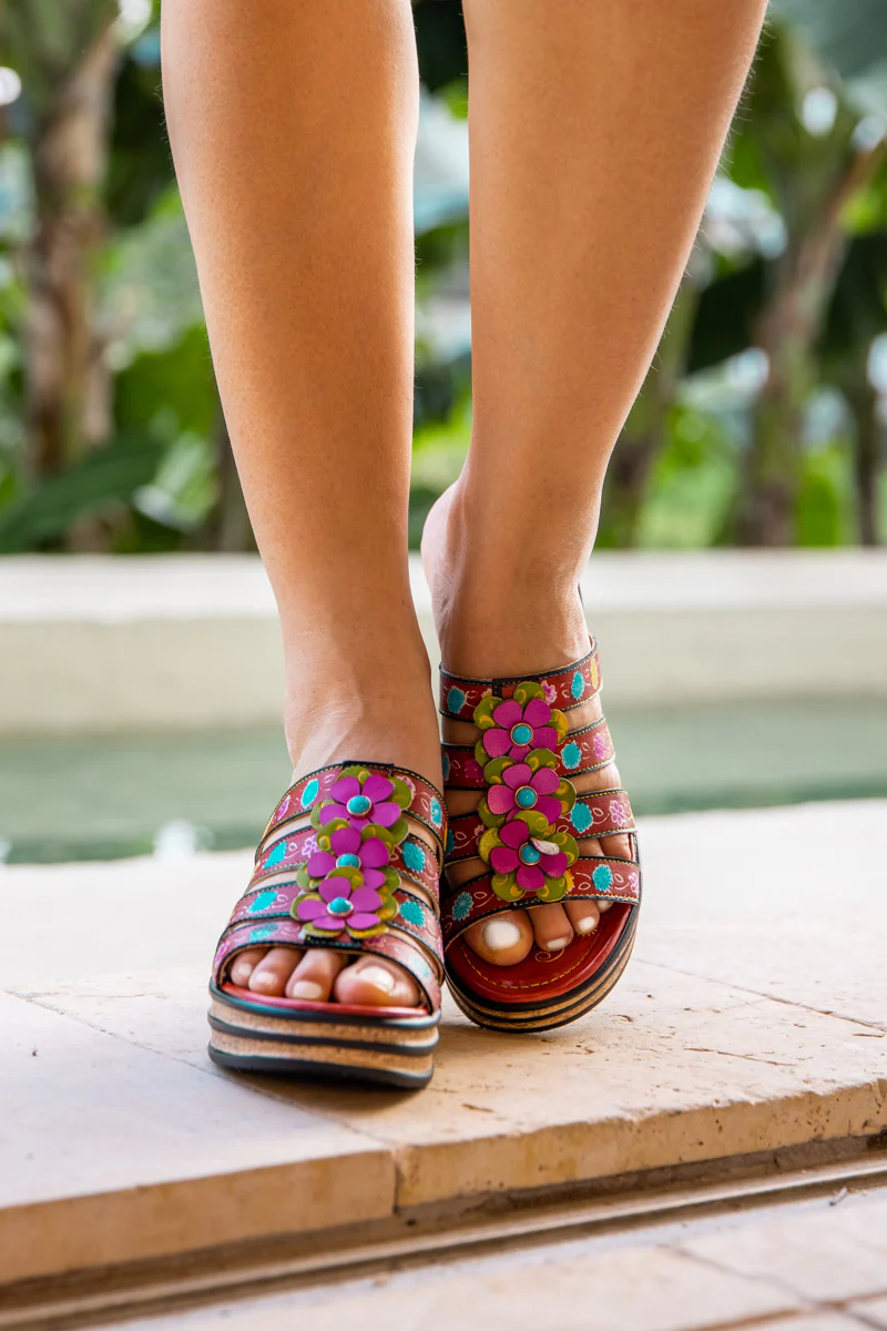 Soffia | In Bloom Floral Embossed Leather Wedge - Image 3