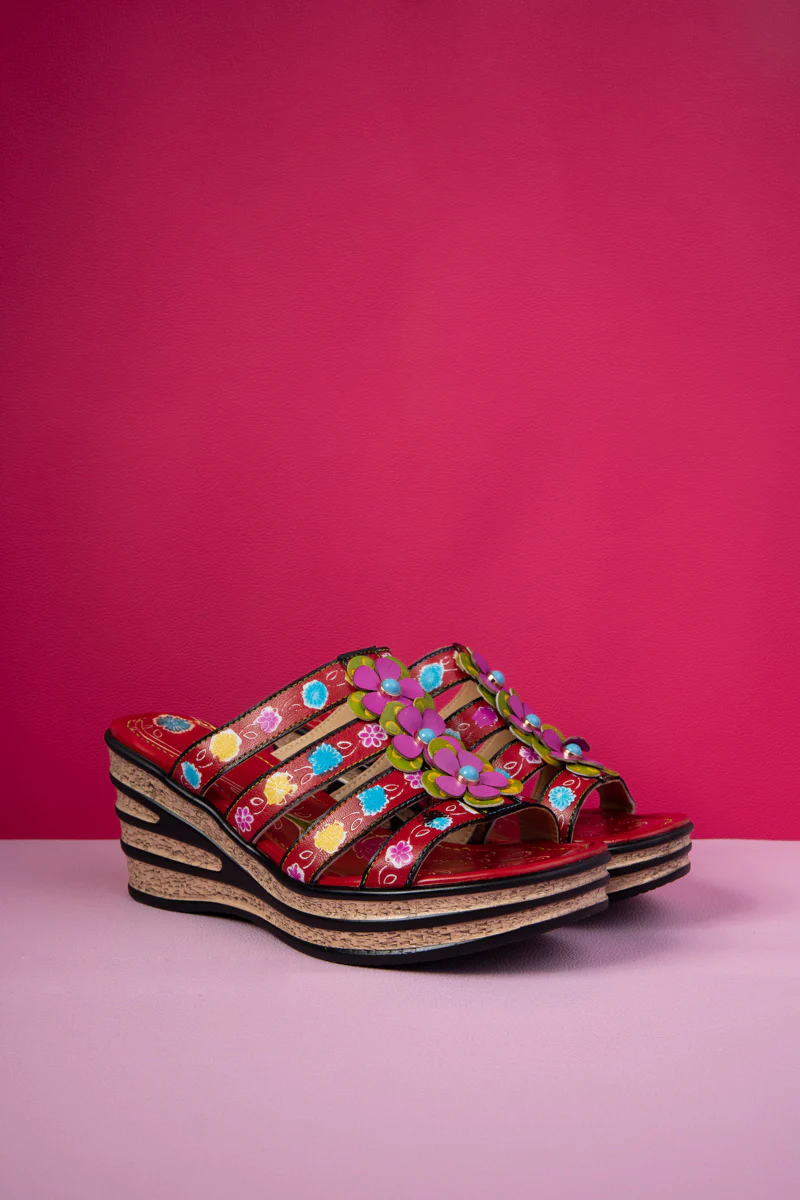 Soffia | In Bloom Floral Embossed Leather Wedge - Image 7