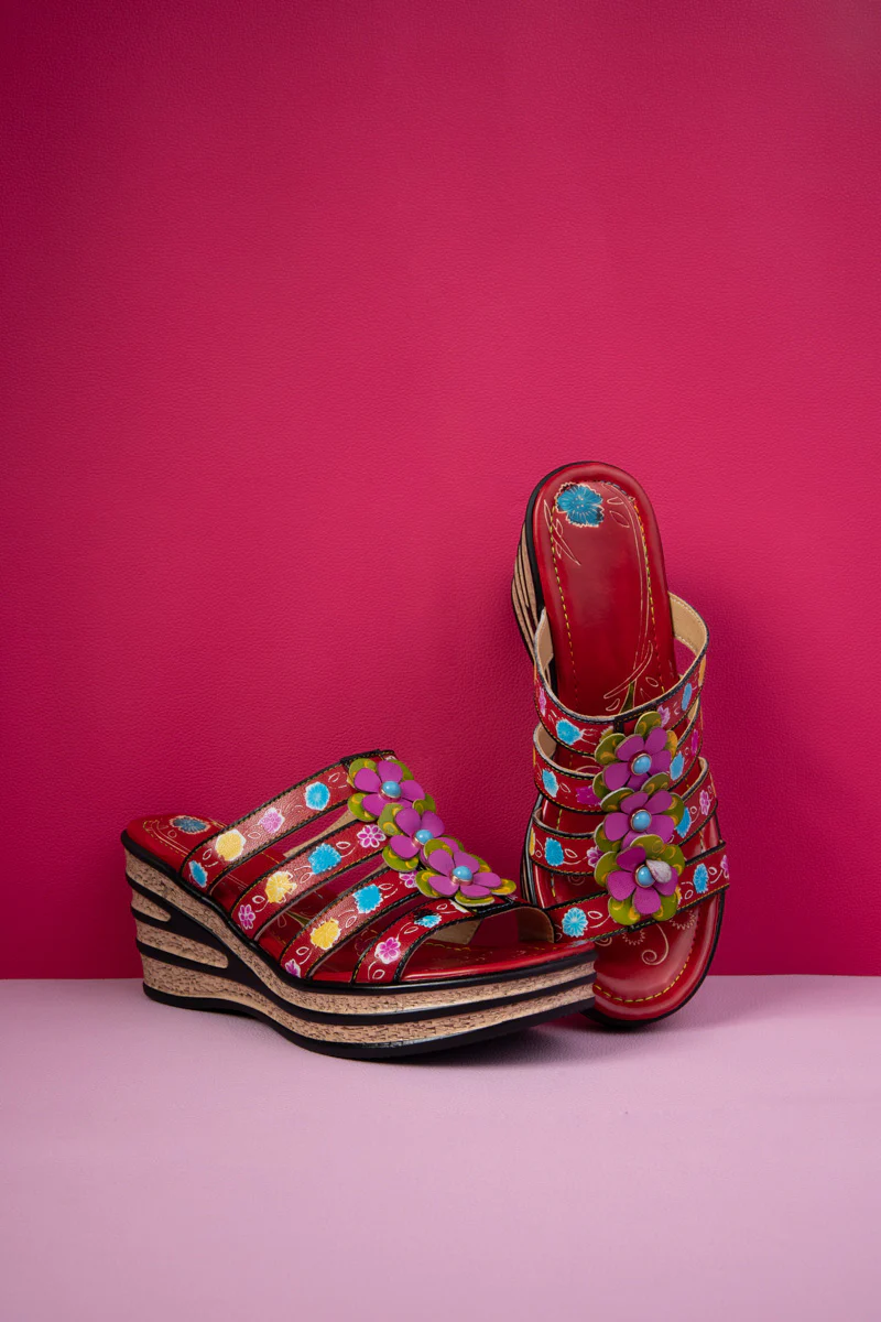 Soffia | In Bloom Floral Embossed Leather Wedge - Image 8