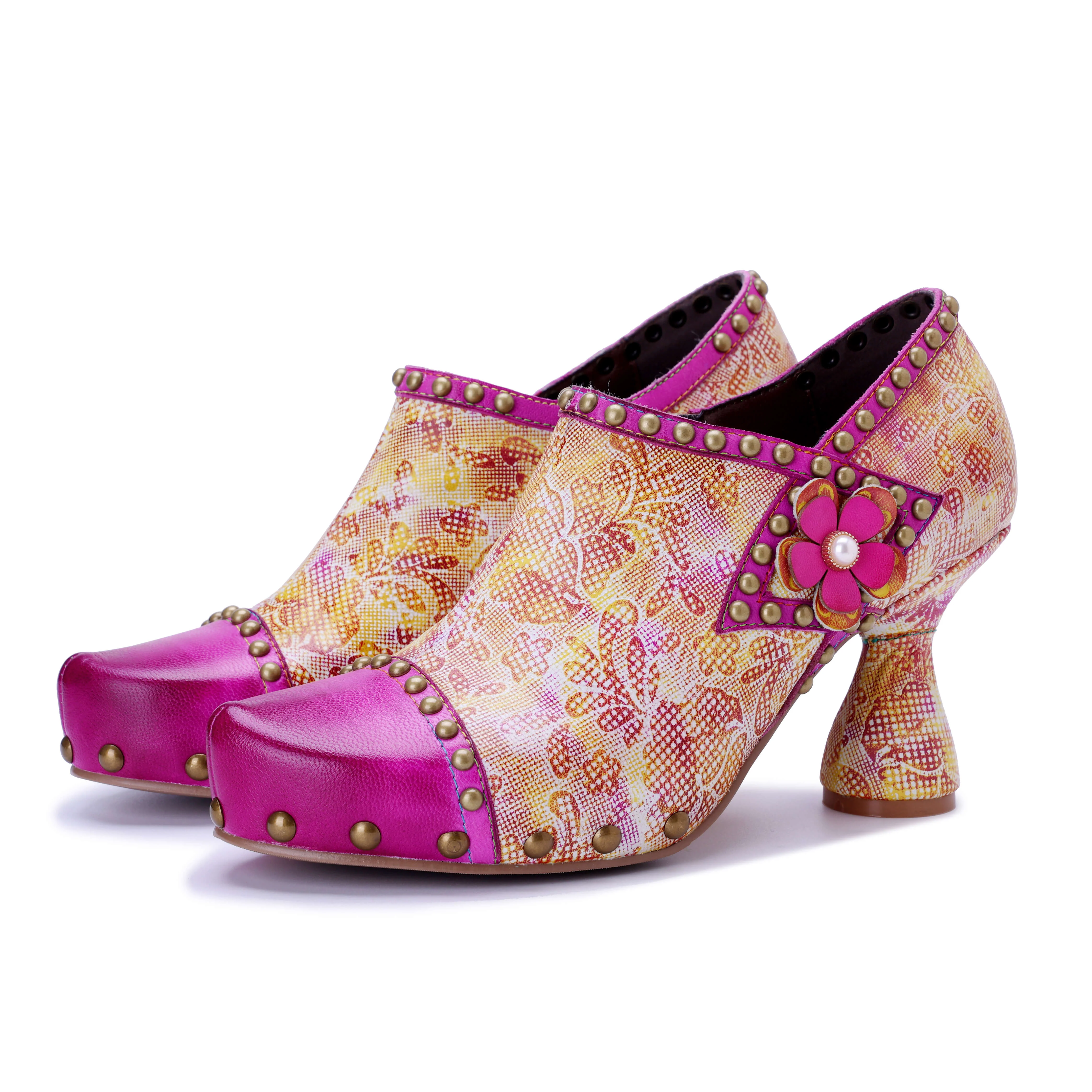 Soffia | Jodie Floral Leather Brogues Booties - Image 3