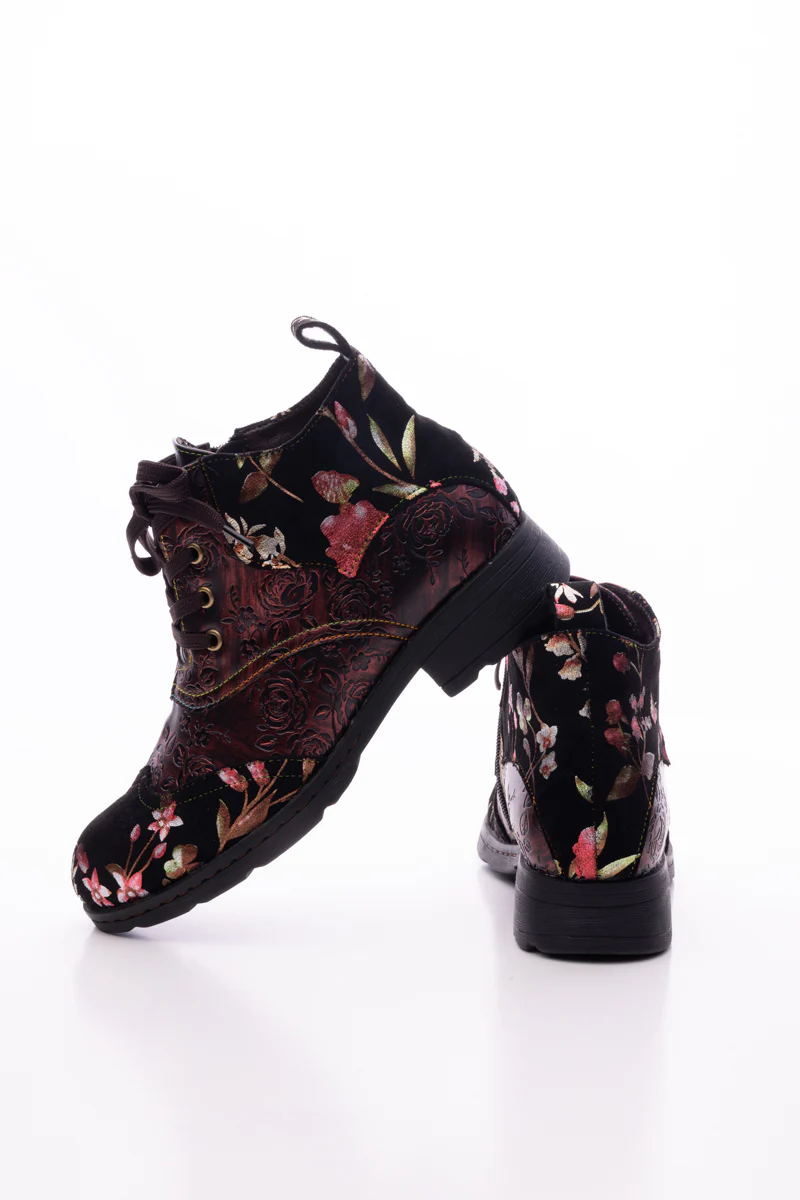 Soffia | Jordie Floral Embossed Leather Combat Boots - Red - Image 10