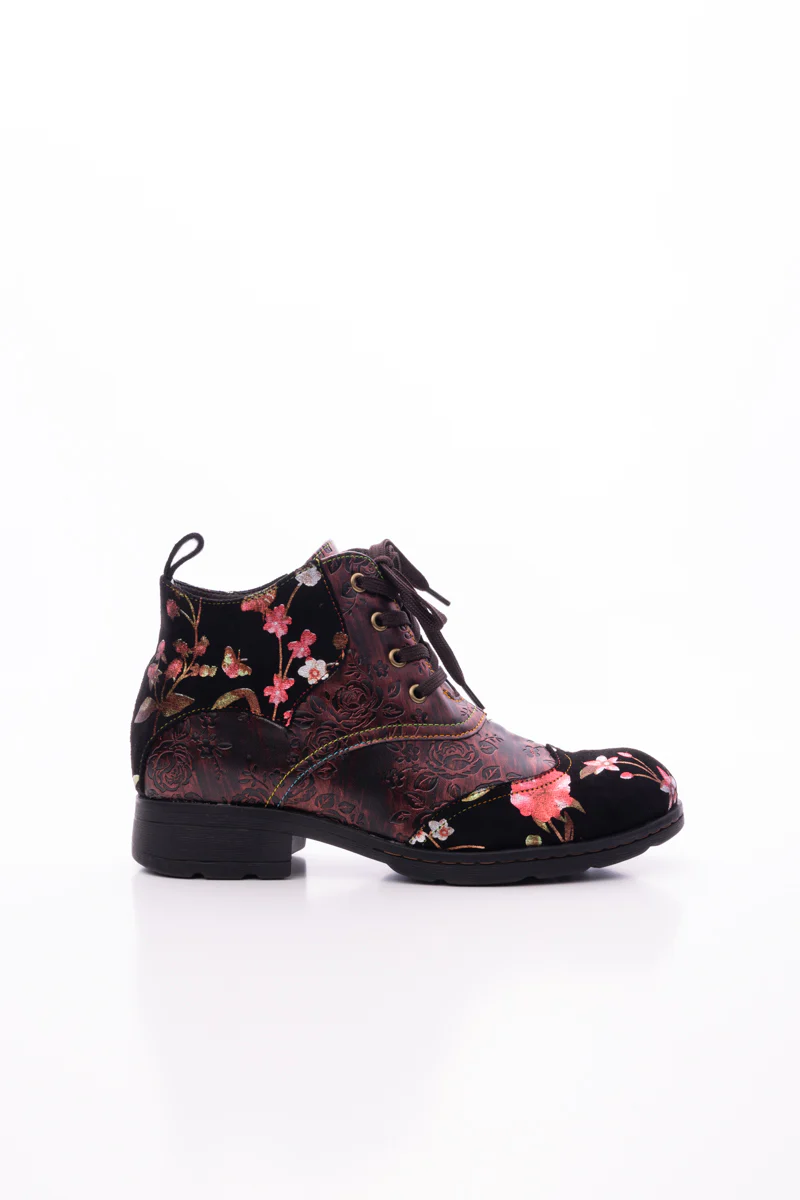 Soffia | Jordie Floral Embossed Leather Combat Boots - Red - Image 8
